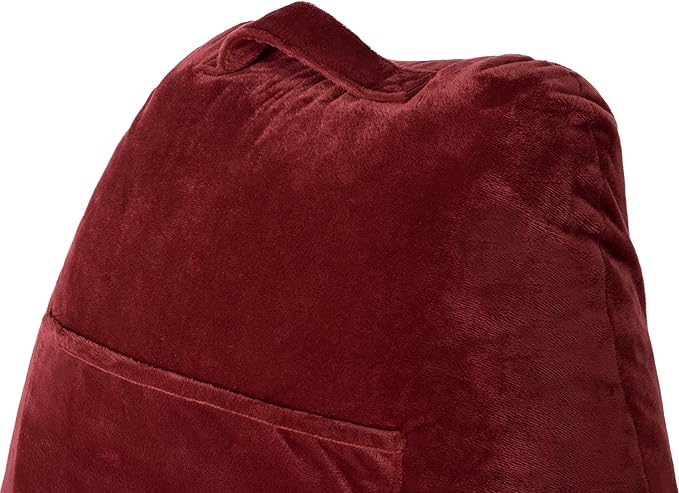 Husband Pillow Maroon, Original Reading Pillow in Bed Rest Chair, Shredded Memory Foam Large Lounge Cushion Adult Backrest with Arms, Comfy Back Support for Sit Sitting Up, Washable/Removable Cover