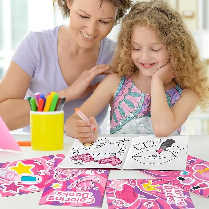 BZaber Pink Girl Coloring Books - 24Pcs Pink Princess Coloring Book for Girls Kid Bulk Including Cosmetics Cute Queen Pink Y2k Dress Party Cowgirl Party Supplies Birthday Gift Goodie Bag Filler