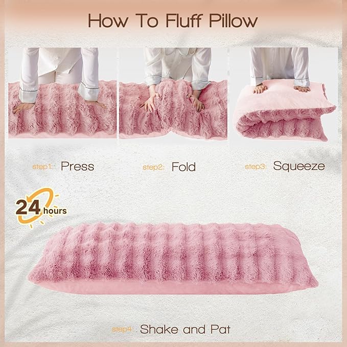 YZ HOME Faux Fur Fluffy Body Pillow for Adults - Firm Body Pillow Insert with Shredded Blue Memory Foam, Adjustable Height, Soft Support for Side Sleeping, Pregnant Women, Washable, 20x54 Inch (Pink)