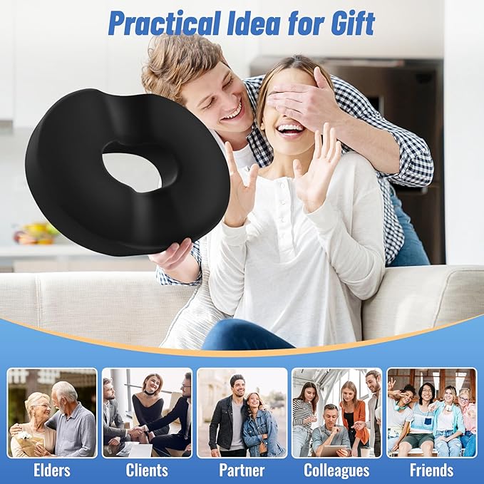 CloudBliss Donut Pillow Seat Cushion Chair Pad for Tailbone Pain Relief and Hemorrhoids, Memory Foam Seat Chair Cushion for Men and Women for Home & Office, (Black-2XL)