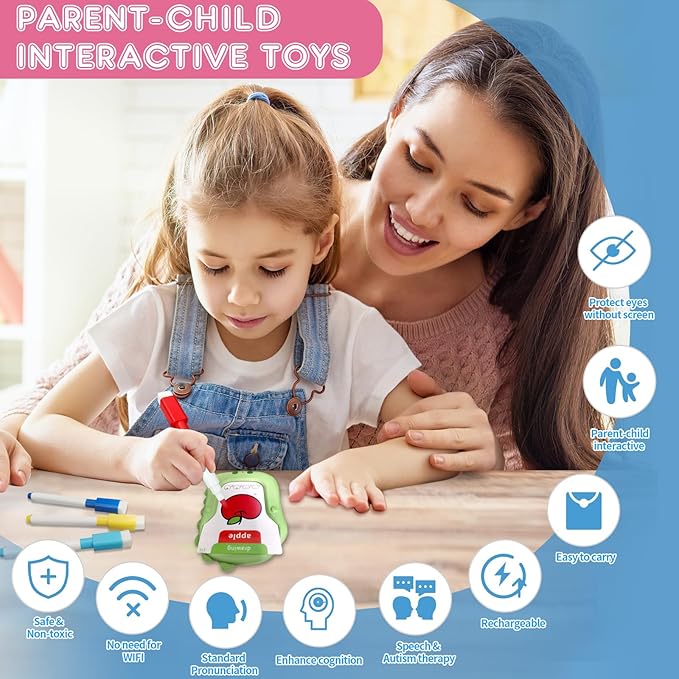 Talking Flash Cards, Reusable Writing Drawing Montessori Toys, Learning Toys for Ages 3-8 Years, 336 Words (Green, Mini-Size)