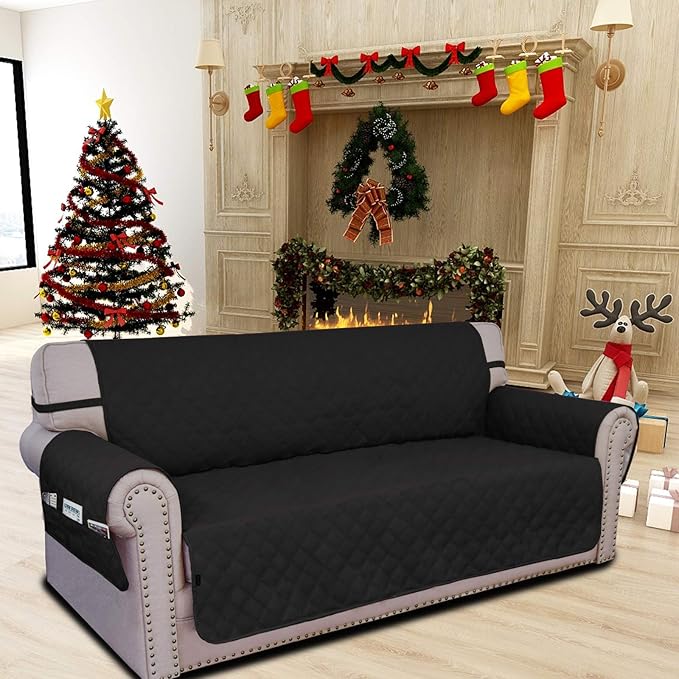 Easy-Going Sofa Slipcover Oversized Sofa Cover Waterproof Couch Cover Furniture Protector Cover Pets Covers Washable Non-Slip Fabric Pets Kids Children Dog Cat (Oversized Sofa, Black)
