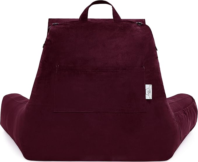 Husband Pillow Medium Aspen Edition Mauve Purple, Sit Up Reading & Bed Rest with Arms, Ultra-Comfy, Detach Neck Roll - Premium Shredded Memory Foam Backrest, Reverses to Micro: Suede or Plush