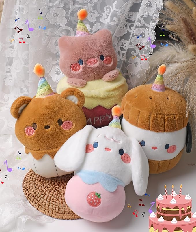 Birthday Stuffed Animal Pig Plush - Adorable Birthday Cake Stuffed Doll, Cute Happy Pig with Glowing Candle, Party Decorations, Kids' Gifts, 11 Inch