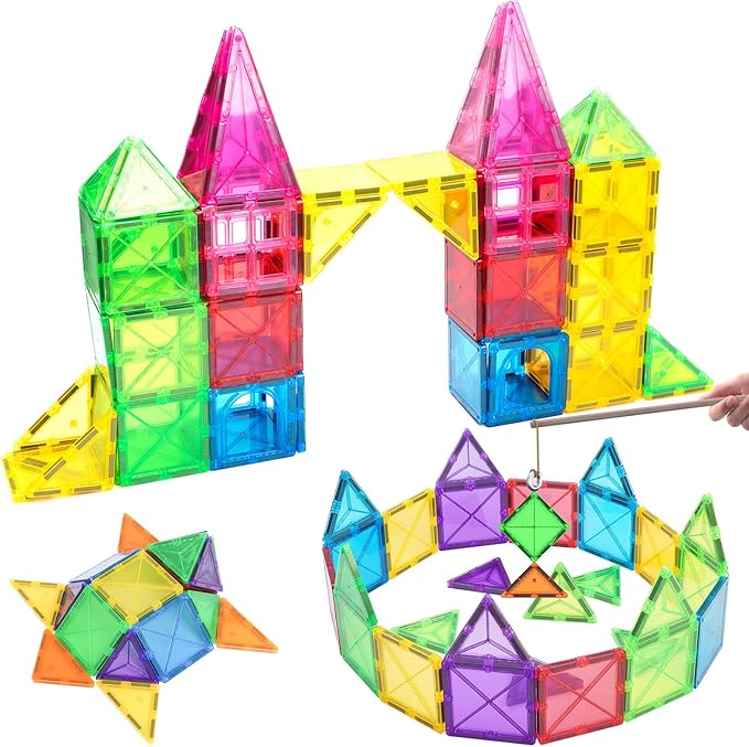 Crenova Magnetic Tiles Kids Toys, Magnetic Blocks Building Sets, Construction STEM Sensory Toy for Toddler Ages 4-8, Preschool Learning Educational Game for Boys Girls, Birthday Gift