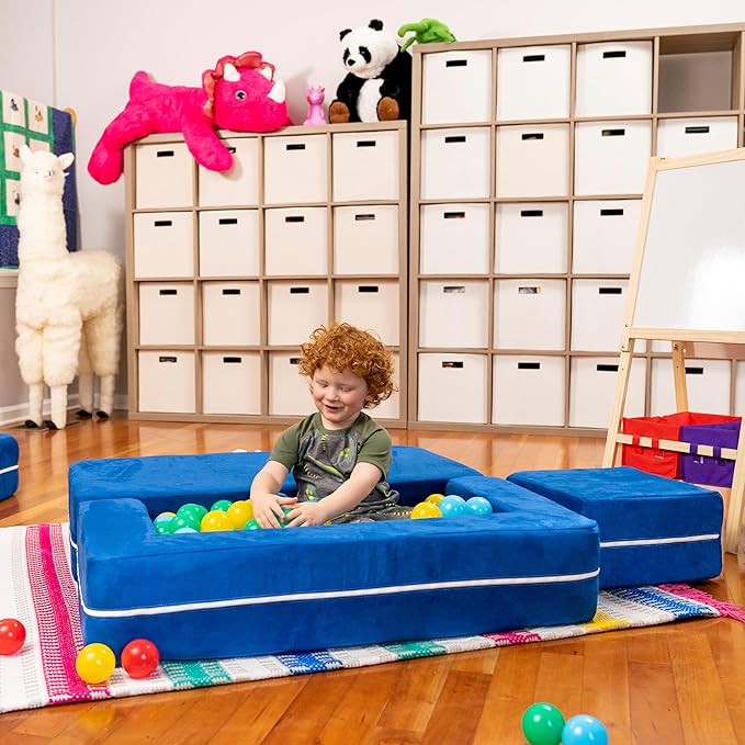 Jaxx Zipline Kids Modular Loveseat & Ottomans/Fold Out Lounger, Blueberry