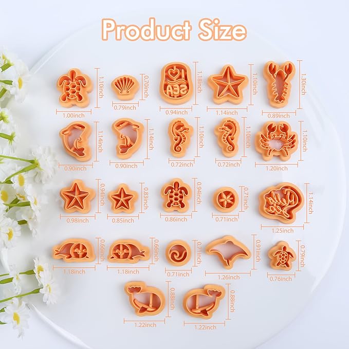 Puocaon Ocean Animal Clay Cutters - 22 Pcs Clay Cutters for Polymer Clay Jewelry, Dolphin Starfish Polymer Clay Earring Cutters, Turtle Seashell Clay Cutters for Earrings, Lobster Clay Cutters