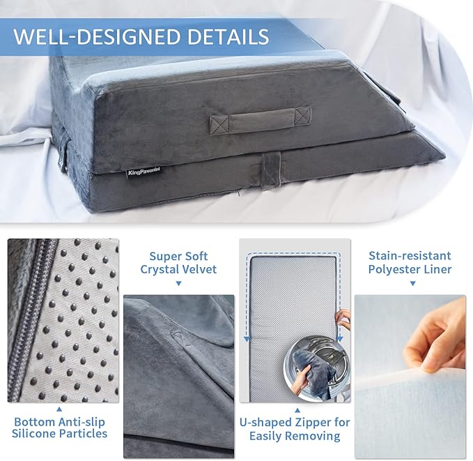 KingPavonini 4-Height Adjustable Leg Elevation Pillows for After Surgery, Injuries, or Rest, Memory Foam Leg Pillows for Sleeping with 3 Handles and Insert Pad, Washable Velvet Cover