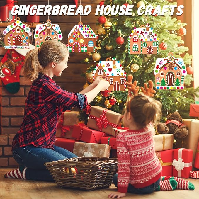 36 Sets Christmas DIY Art Craft Kits Gingerbread House Ornaments Art Sets Winter Christmas Stickers Arts and Crafts Bulk for Kids Winter Holiday Xmas Theme Classroom Activities Party Decorations
