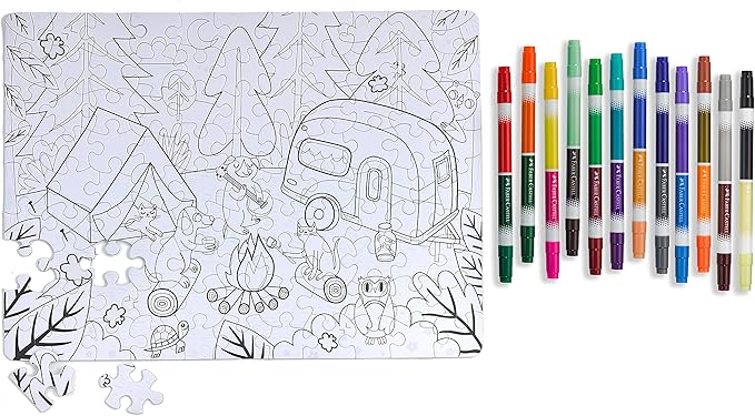 Faber-Castell Color by Number Puzzle, Camping - 100 Pieces, DIY Coloring Puzzle Set for Kids Ages 6+, Small