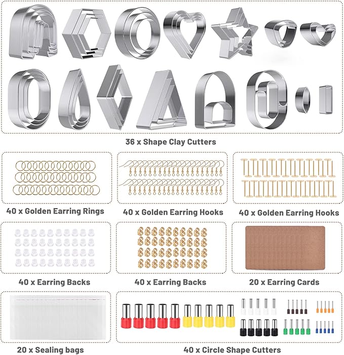 Yofuly Polymer Clay Press Machine, Polymer Clay Cutters Set for Jewelry Making, with Polymer Clay Roller Machine, Polymer Clay Extruder, 40 Circle Shape Cutters and 120 Earrings Accessories