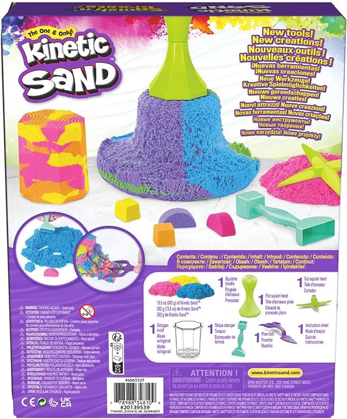 Kinetic Sand, Squish N’ Create Playset with 13.5oz Blue, Yellow & Pink Play Sand, 5 Tools, Sensory Toys for Kids Ages 3 and up