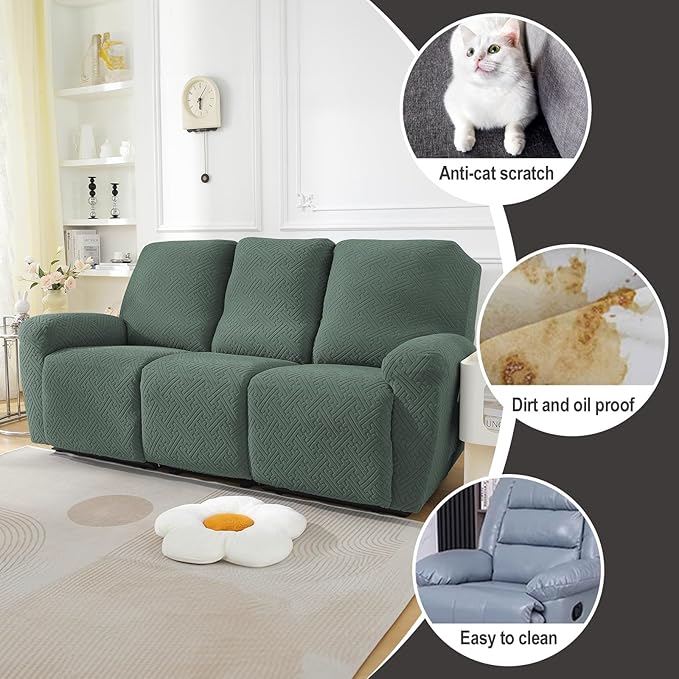 NORTHERN BROTHERS Stretchy Recliner Sofa Covers 3 Seater, Couch Cover Recliner Sofa 3 Cushions, Sofa Recliner Covers, Light Green
