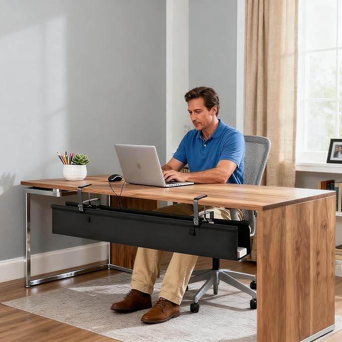 Oxford Cloth Under Desk Cable Management Tray,No-Drill 36" Desk Cable Management Organizer with Clip/Screw Installation,Fabric Cable Management for Home,Office & Gaming Computer(Black)