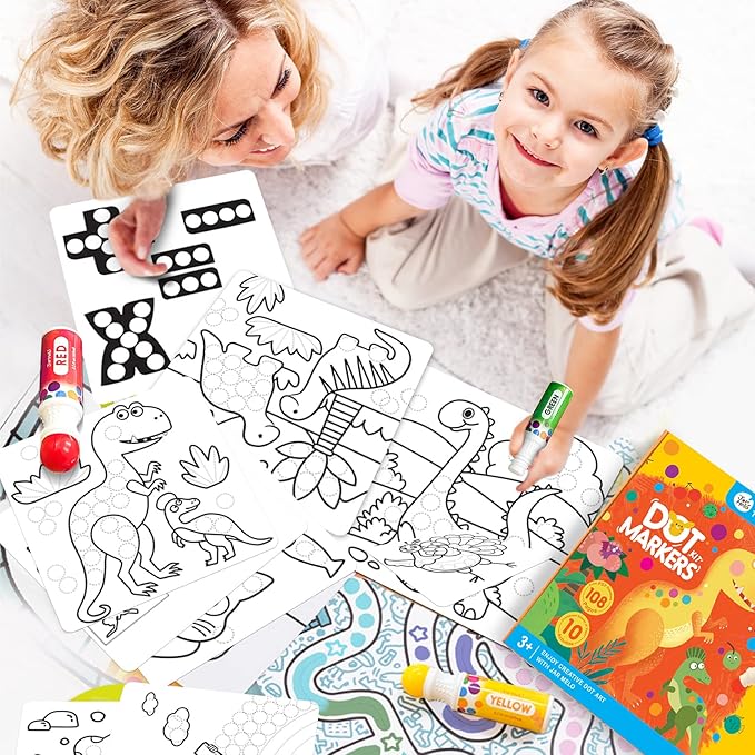 Jar Melo Washable Dot Markers for Toddlers 1-3, 8 Colors Dot Paints with 108 PDF & 10 Physical Activity Papers, Non-Toxic Bingo Daubers for Toddlers 2-4, Kids Arts And Crafts Supplies