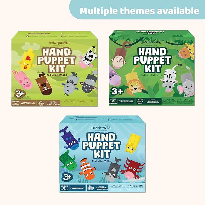 jackinthebox Hand Puppet Making Kit - 6 Sea Animals Felt Puppet Craft Kit for Kids, Creative DIY Arts & Crafts Kit Make Your Own Puppets for Storytelling Role Play, Great Craft Gifts for Kids Ages 4-8