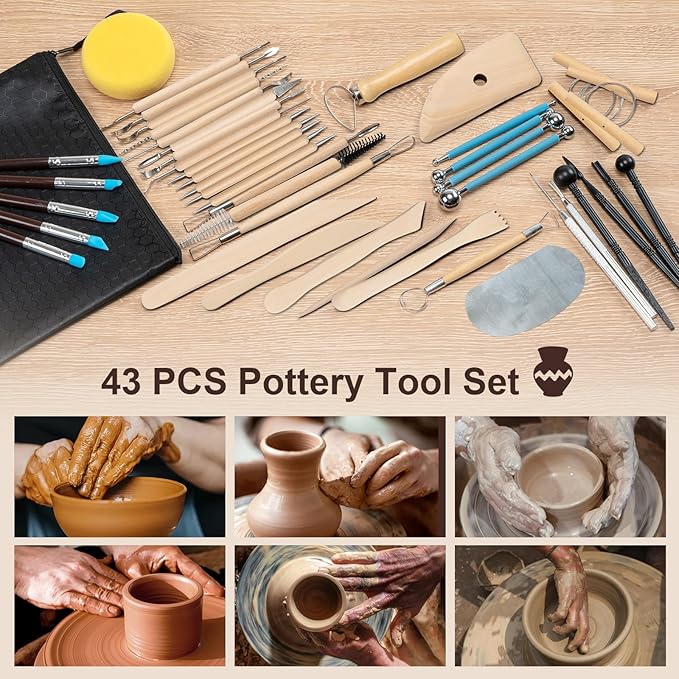Amrules Clay Tools Kit, 43 PCS Pottery Tools, Practical Polymer Clay Sculpting Tools Kit, Air Dry Clay Tools Set for Beginner, Adults, Pottery Craft, Carving, Drawing, Molding, Modeling, Shaping