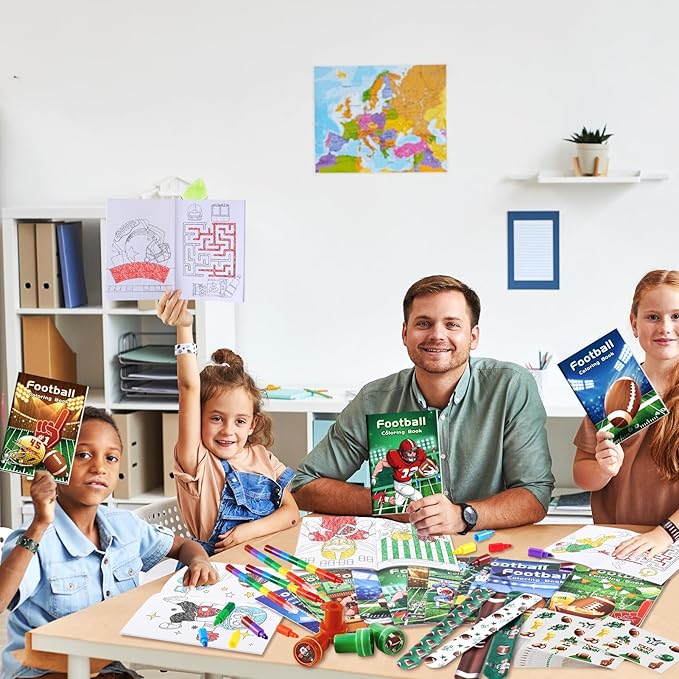 BenLouis 84Pcs Football Party Favors Sports Football Theme Birthday Party Favors Coloring Books Bulk for Kids Super Football Bowl Party Team Gift Goodie Bag Fillers Classroom games Rewards Supplies