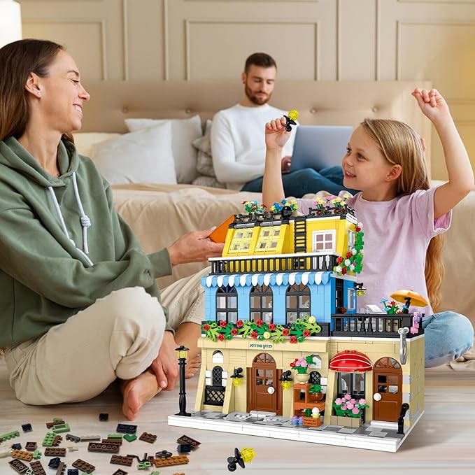 City Hotel Architecture Building Set with LED Lights, 1464 Pcs 3 Layer City Street Hotel Model City Hotel Building Block Kit Construction Model for Kids for Teens Adults