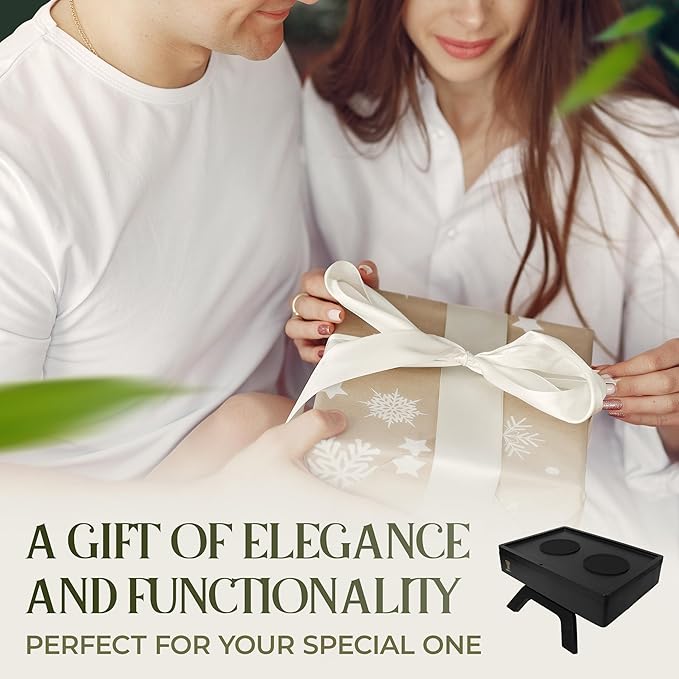 Bamboo Couch Arm Table, Sofa Arm Tray, 360 Rotating Table, Clip On Side Table for Couch, Perfect Size for Remotes, Storage and Includes 4 Bonus Coasters, 13x9.25x2.5in, Black