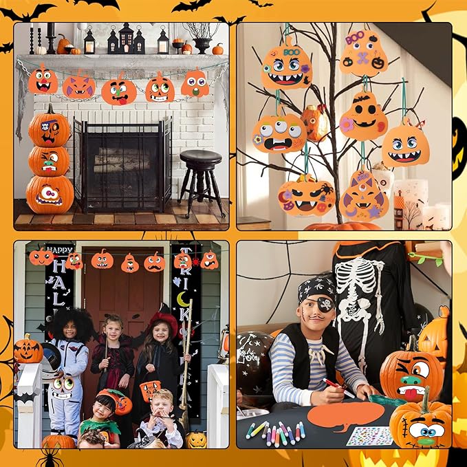 334 Pcs Fall Halloween Foam Pumpkin Crafts, 36 Set Halloween Crafts Foam Pumpkin Stickers DIY Fall Halloween Decorations Ornaments Classroom Party Favor Supplies Activities