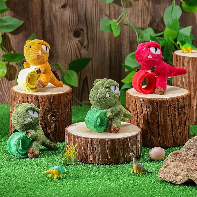 Leyndo Animal Slap Bracelets Stuffed Animal, Stuffed Animal Plush Slap Bracelets Bulk Kids Toys, 8 Inches (Dinosaur,6 Pcs)