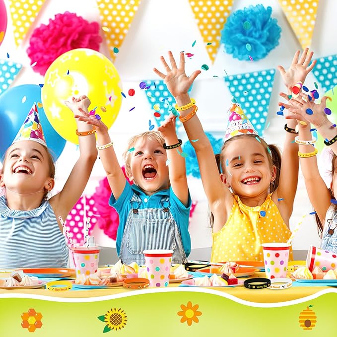 JUNEBRUSHS 42pcs Bee Party Favors Silicone Bracelets Bee Theme Rubber Wristbands Accessories for Students Boy Girl Bee Birthday Baby Shower Party Favors Decorations Supplies(3 Designs)