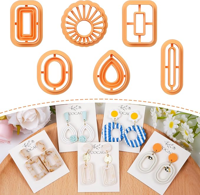 Puocaon Basic Polymer Clay Cutters - 6 Pcs Geometric Clay Cutters for Polymer Clay Earrings, Circle Clay Cutters for Jewelry, Drop Dangle Clay Cutters for Polymer Clay Jewelry