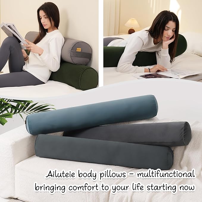 Long Round Body Pillow for Adults – Bolster Pillow for Bed, Cervical Roll Pillow, Firm Support for Sleeping,39.37 x 7.87 Inches,Jade Green