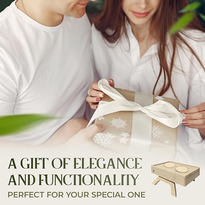 Bamboo Couch Arm Table, Sofa Arm Tray, 360 Rotating Table, Clip On Side Table for Couch, Perfect Size for Remotes, Storage and Includes 4 Bonus Coasters, 13x9.25x2.5in, Natural