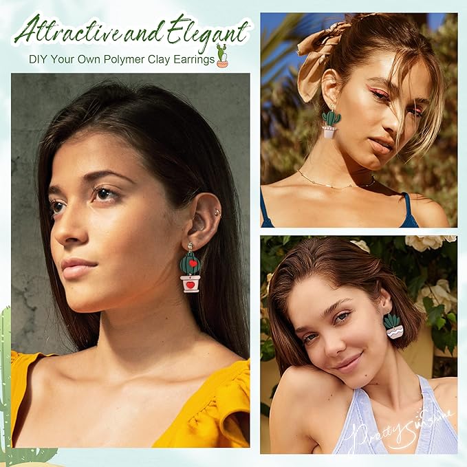 Puocaon Cactus Polymer Clay Cutters - 10 pcs Clay Cutters for Earrings Making, Cactus and Flowerpot Shapes Clay Cutters for Polymer Clay Jewelry, Adorable Mini Clay Cutters for Handmade Craft