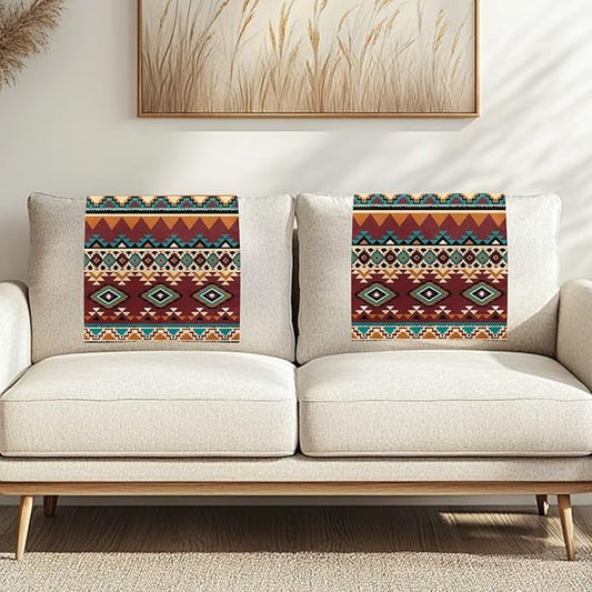 Aztec Retro Headrest Covers for Recliners Washable Couch Headrest Covers Wrinkle Resistant Sofa Headrest Slipcovers Furniture Protector for Home, Office & Theater Seat 2pcs