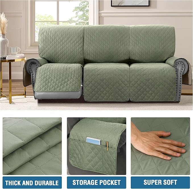 H.VERSAILTEX 100% Waterproof Recliner Sofa Cover Recliner Couch Cover for 3 seat Non Slip Reclining Couch Cover for Dog Washable Furniture Protector with Elastic Straps(Recliner Sofa, Pale Aqua)