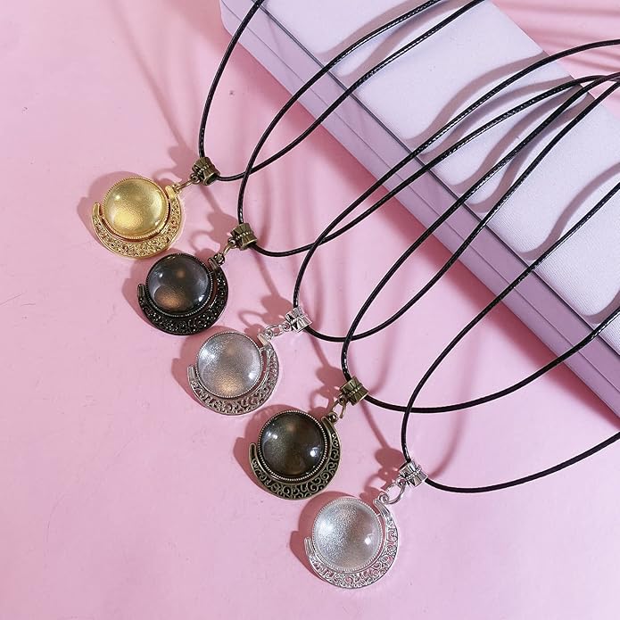 Bezel Pendant Trays Gold and Sliver, Rhinestone Bezel Pendants Trays for DIY Jewelry Craft Making, Picture Necklace Pendant Trays with Clear Glass Cabochons and Chains