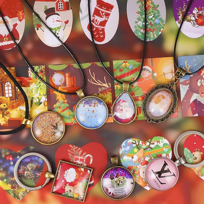 Bezel Pendant Trays Gold and Sliver, Rhinestone Bezel Pendants Trays for DIY Jewelry Craft Making, Picture Necklace Pendant Trays with Clear Glass Cabochons and Chains