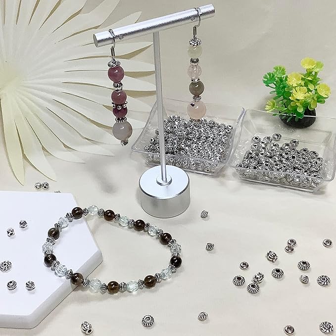 Silver Spacer Beads for Jewelry Making Supplies Flat Beads for Bracelets Small Seed Beads for Necklace Earring 500pcs Bead Bracelet Making Kit Metal Beads Bulk Tibetan Silver Jewelry Set