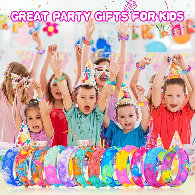 Fidget Toys Pop Fidgets Its Party Favors for Kids 4-8 12PCS Fidget Pop Bracelet for Children Toddler Toys Stress Pop Bubble It Sensory Toys for Kids Boys Girls Classroom Prizes Toys