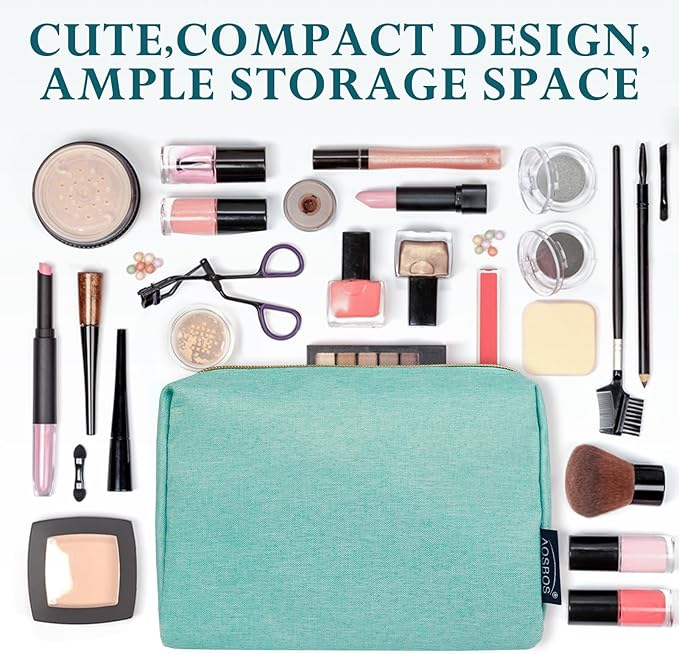 Aosbos Small Makeup Bag Travel Size Cosmetic Bags for Women Small Zipper Pouch with Inner Compartments | Idea for Purse Organizer (Green)