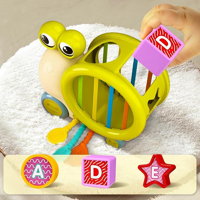 iPlay, iLearn Baby Snail Activity Cube, Toddler Montessori Toys for 1 Year Old, Infant Sensory Toy W/Shape Sorter Pull String for 6-9 12-18 Month, Developmental Birthday Gifts Boys Girls Age 2 3 Yr