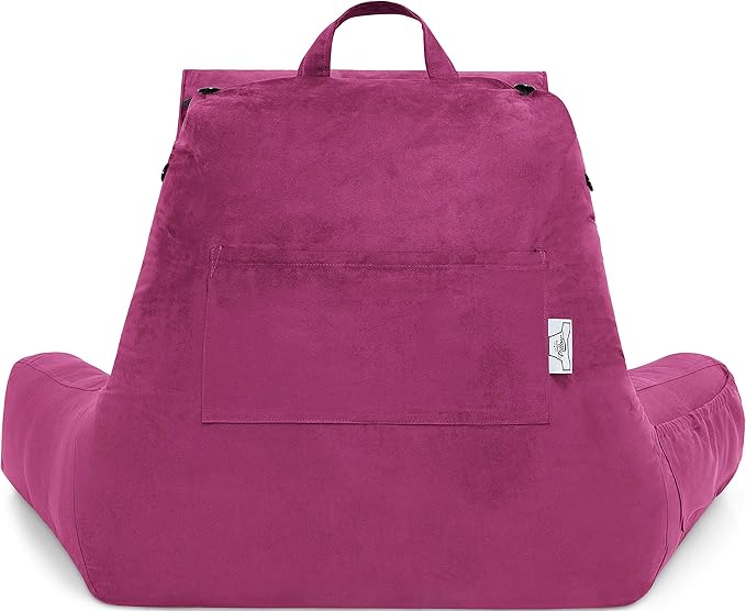 Husband Pillow Medium - Reading Bed Pillow with Arms - Premium Shredded Memory Foam Bed Pillow for Sitting Up - Aspen Edition Sldig Raspberry - Reversible 2 Sided Cover with Plush Microfiber and Suede