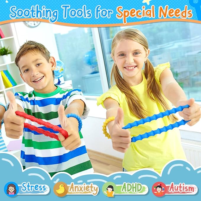 Fidget Toys Sensory Texture Bracelet: 4 Pack Stretchy Tactile Toy for Kids Adults, Classroom Quiet Calm Down Item for Special Needs Autistic Children, ADHD Calming Anxiety Stress Relief for Toddler