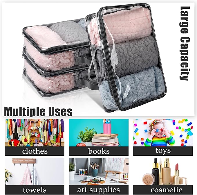 6 Pieces Large Clear Travel Packing Cube Clear Vinyl Zippered Storage Bags See Through Moving Bag PVC Multipurpose Pouch with Handle for Suitcase Shirts Dress Storage (Gray, 15.8 x 10.2 x 3.9 Inch)