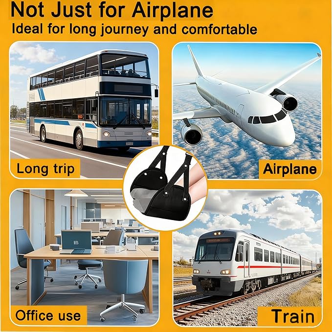 2-Pack Foot Hammock – Adjustable Airplane Footrest Hammocks,Memory Foam Black Travel Foot Hammocks for Ultimate Comfort on Airplane Journeys