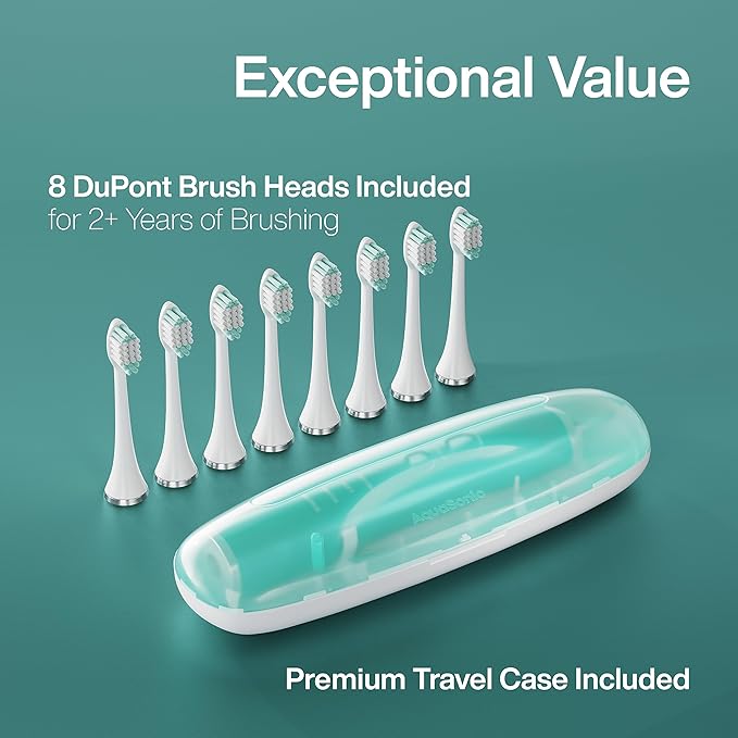 Aquasonic Vibe Series Ultra-Whitening Toothbrush – ADA Accepted Power Toothbrush - 8 Brush Heads & Travel Case – 40,000 VPM Motor & Wireless Charging - 4 Modes w Smart Timer – Mint Green Metallic