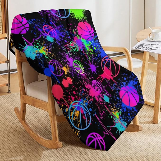 Basketball Throw Blanket - Soft Flannel Sports Basketball Blankets for Teens Adults Women Men Basketball Lovers - Warm Basketball Throw Blankets for All Season Lap, Chair, Sofa - 70"x50"