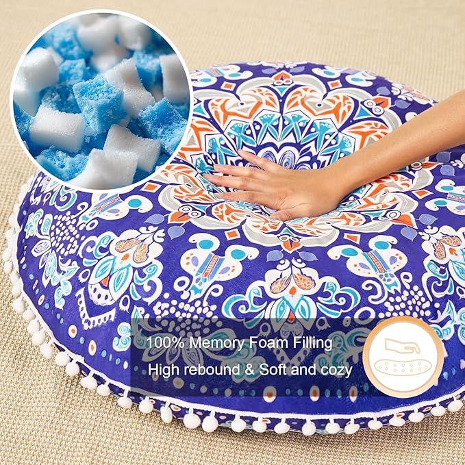 32 in Meditation Floor Cushion, Round Large Floor Pillow for Adult, Yoga Pillows for Sitting On Floor, Boho, Memory Foam Filling