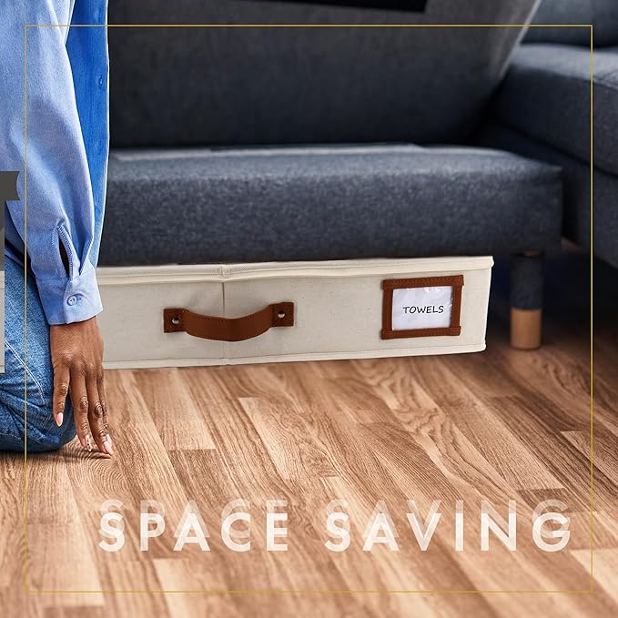 HOMELUX THEORY 2pc Under Bed Storage Containers, Bedroom Under the Bed Drawer Storage Organizer with Bins and Lids, Large Underbed Clothes Storage Box Ideal for Blanket, Fabric, & Shoes (Ivory)