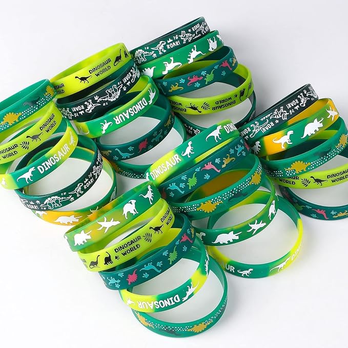 30 PCS Dinosaur Rubber Wristbands Realistic Dinosaurs World Silicone Bracelets Stretch Unisex Wristbands Teens Classroom Award Prize Gifts Party Favors Bags Stuffers