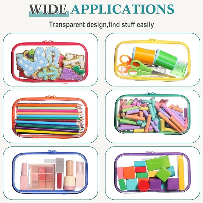 Sanwuta 6 Pcs Clear Hard Zipper Case Plastic Zipper Pouches Transparent Makeup Bag Pencil Case Pouches Toiletry Diaper Bag for Travel Toy Storage Organizer Bins