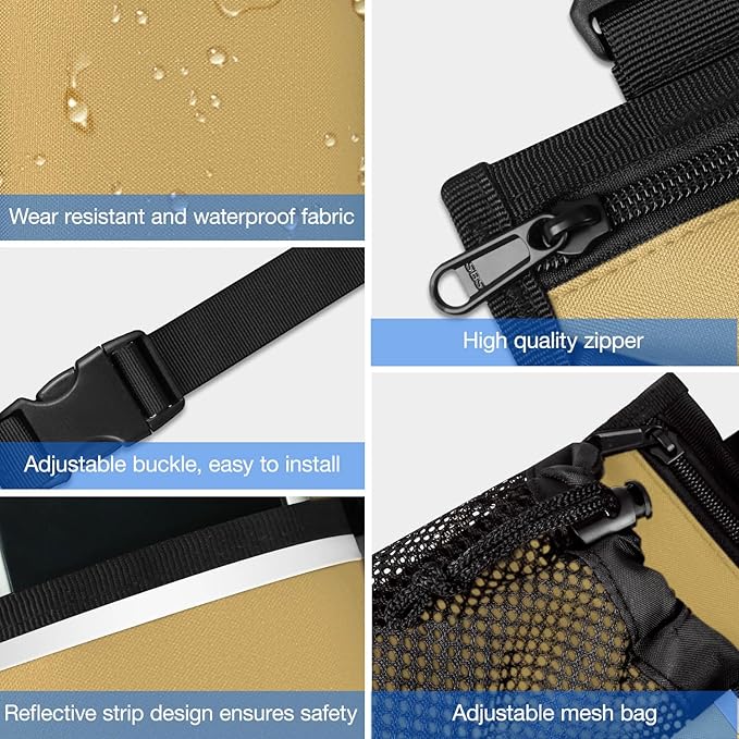 Wheelchair Bag, Walker Bag, Wheelchair Side Bag, Armrest Organizer Pouch with Cup Holder Attachment and Reflective Strip, Accessories for Most Wheelchairs, Walker, Rollators (Khaki)